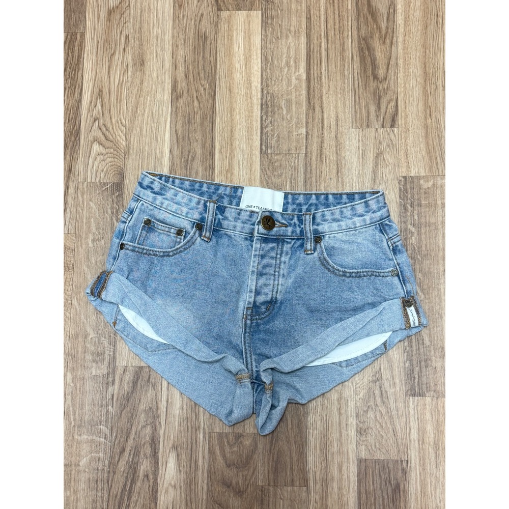 One Teaspoon Bandits Denim Shorts Light Wash Cuffed Low Waist Size 23